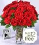 Flowers - Dozen Red Roses + 12 FREE with Vase
