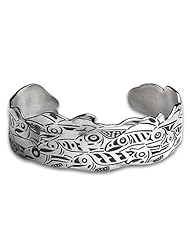 Sterling Silver Salmon Run Northwest Coast Native American Bracelet. Made in USA.