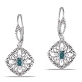 10K White Gold, Blue and White Diamond Drop Earrings, (.5 cttw, GH Color, I2-I3 Clarity)