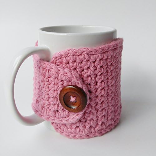 Crochet Cotton Coffee Mug Cozy Rose Pink
