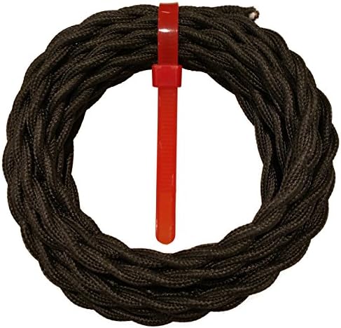 15 Feet Black Twisted 18/2 Cloth Rayon Fabric Electrical Cord Great for Vintage and Antique Lamps &amp; Fans 18 Gauge Wire
