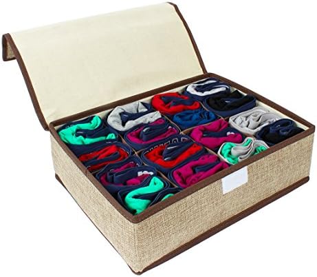 Kenather Drawer Divider Underwear Sock Tie Collapsible Storage Box Closet Organizer with Cover 8-Cell 1 Pcs Khaki