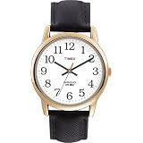 Timex Mens Easy Reader Gold-Tone Black Leather Watch #T20491 by Timex