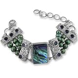 Sterling Silver Green Freshwater Pearl and Paua Shell Bracelet by Sajen