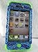 iPhone 4 4S Case Cover Hybrid Blue Zebra Bling Rhinestones with Neon Green