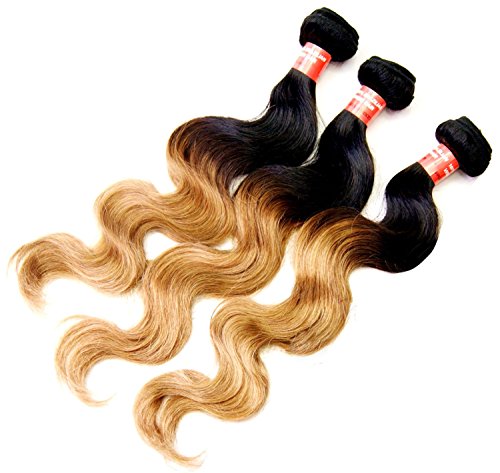 NEW 3 Bundles/300g Black ombre Gold 6A Remy Brazilian Hair Extension Human Hair Weft 14'+16'+18'