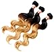 NEW 3 Bundles/300g Black ombre Gold 6A Remy Brazilian Hair Extension Human Hair Weft 14'+16'+18'