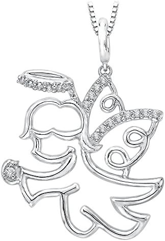 Angel Diamond Pendant Necklace in Sterling Silver (1/10 cttw) (Color JK, Clarity I1-I2)
