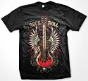 Rock And Roll Mens T-shirt, Winged Guitar and Pinstriping Design Mens Shirt