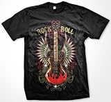 Rock And Roll Mens T-shirt, Winged Guitar and Pinstriping Design Mens Shirt