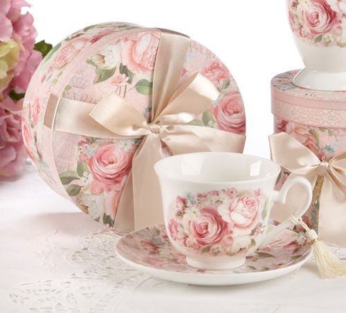 Delton Products 1X Porcelain Tea Cup and Saucer in Gift Box