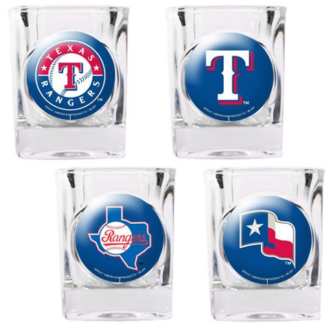 MLB Texas Rangers Four Piece Square Shot Glass Set (Individual Logos)