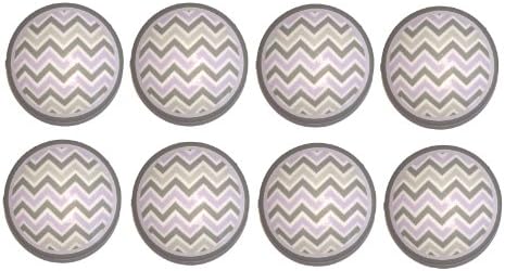 Set of 8 Lilac and Slate Grey Chevron Dresser Drawer Cabinet Knobs