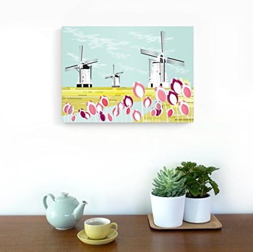 Dutch Canvas Wall Art, Canals Windmills and Tulips, Landscape Framed Print