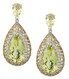 14k White 14x8 mm Lemon Quartz and Diamond Earrings