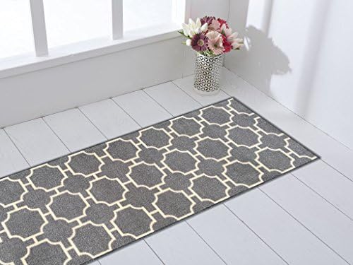 Rubber Backed 31" x 10' Moroccan Trellis Grey &amp; Ivory Non-Slip LONG Runner Area Rug Milldia Milano Collection Area Rugs MIL5014-3X10