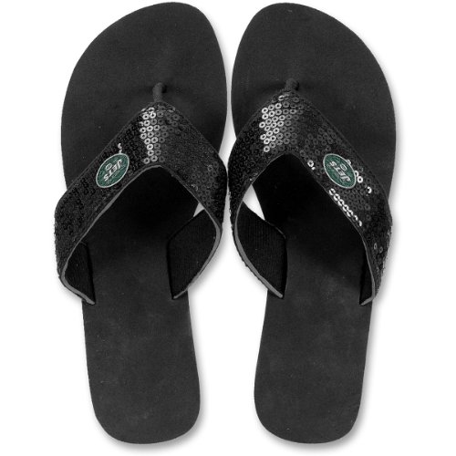 For Bare Feet New York Jets Women's Sequin Flip Flops Extra Small