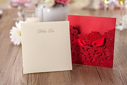 2015 New Style - 50pcs of Laser-cut Lace Flower Pattern Wedding Invitations Cards Wedding Favor Wedding Supplies (Red Flower)