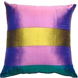 Lavender & Lime Banded Thai Silk Pillow