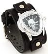 Nemesis #LBB928K Men's Silver Flaming Skull Leather Cuff Watch