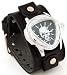 Nemesis #LBB928K Men's Silver Flaming Skull Leather Cuff Watch