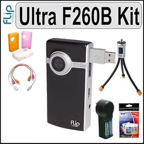 Pure Digital Flip Video Ultra Series F260B 60 Minute Black Camcorder and Deluxe Accessory Outfit