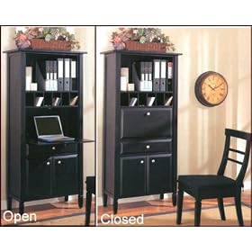 Secretary Black Wooden Home Office Desk Chair Set Wood