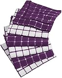 DII 100% Cotton, Machine Washable, Everyday Kitchen Basic Windowpane Combo Dish Cloth Set of 6, Eggplant