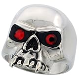 Surgical Steel Skull with Fangs Ring Red CZ Eyes 15/16 in. (24mm), size 12