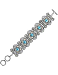 18K Yellow Gold and Sterling Silver Bracelet with Blue Topaz Oval Motifs