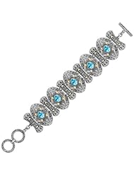 18K Yellow Gold and Sterling Silver Bracelet with Blue Topaz Oval Motifs