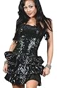 Minikleid schwarz Wet Look m. Pailletten Trägerlos