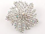 Dandelion Inspired Flower Clear Rhinestone Brooch Pin