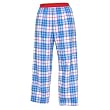 Patriotic Red White Blue tartan plaid check flannel cotton pants for lounging, sleep, sports. Unisex relaxed fit, exposed elastic waist
