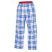 Patriotic Red White Blue tartan plaid check flannel cotton pants for lounging, sleep, sports. Unisex relaxed fit, available in 3 Youth sizes, exposed elastic waist