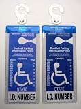 2 Sets of MirorTag Silver - A Novel Way to Protect, Display & Put Away a Handicapped Parking Placard. Slip in your handicap placard into this 18 mils thick and uniquely designed cover and protector; unlike others, this one comes with a strong hook that will never melt or bend or break in the sun or cold. Magnetically snap the holder On & Off to a Hook you mount behind your rearview mirror once and no need to remove it unless you transfer it to another car. No more back & neck pain. No more hanging & removing, and no screw adjusting or flipping visor or rotating placard ever needed. Full protection, and ON and OFF in a snap. Size is 4.375