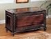 Deep tobacco finish wood cedar lined storage trunk chest with carved accents