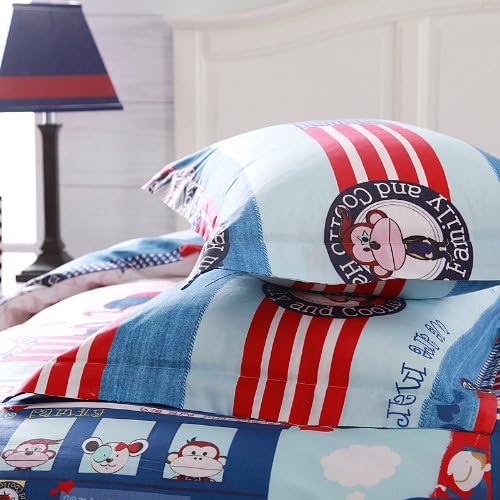 YOYOMALL Cartoon Monkey Bus Bedding Sets,100% Cotton Anime Bedding Set for Teens Queen Size.