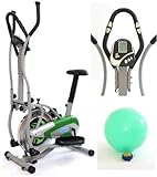 Gym Master 2 in 1 Elliptical Exercise Bike & Cross Trainer for Cardio Workout in Green with Gym Ball - 1 Year Warranty