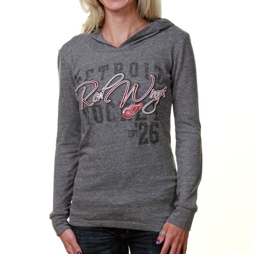 Majestic Detroit Red Wings Ladies Ash Tri-Blend Hooded Premium Long Sleeve T-shirt (X-Large)