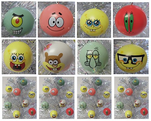 SpongeBob SquarePants 8 Piece Holiday Christmas Tree Ornament Set Featuring 2″ Ornaments of SpongeBob, Squidward, Sandy Cheeks, Patrick, Mr. Krabs, and Plankton – Shatterproof Plastic Ornaments are Around 2″ Tall and Wide