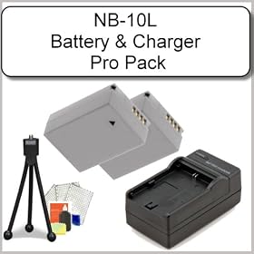 Canon NB10L (1200 mAh) Battery Pack & Charger Kit Includes - 2 Replacement NB-10L Batteries, Rapid External Charger, Table Top Tripod, Cleaning Kit, LCD Screen Protectors