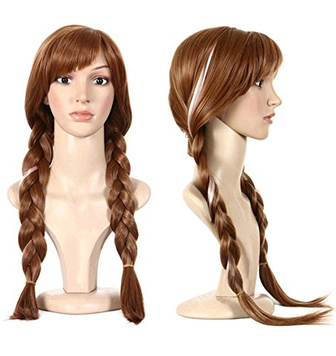 Anogol Free Hair Cap +Movie Cosplay Wig Party Wigs Brown Braid Wig Halloween Wig(Brown,1-Pack)