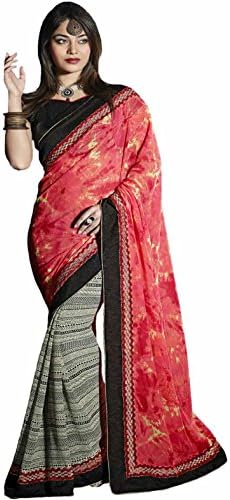 Pagli Women's Georgette Half Printed Saree Free Size Multicolor