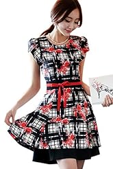 Floral Print Tie Dye Print Linen/Polyester Shift Belted  Dress