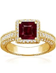 14K Yellow Gold Princess Cut Ruby Ring With Sidestones