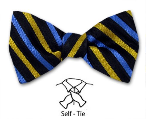 Black - Gold - Blue - Mens Fashion Striped Self Tie Bowtie