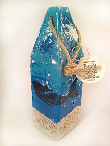 Hand Painted Mermaids on Wooden Buoy with Real Beach Sand and Seashells Deep Blue Sea Colors