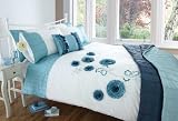 Matching Bedrooms Premium Range Double Size Luxury Embellished & Embroidered Duvet Quilt Cover Bedding Set Cream & Teal