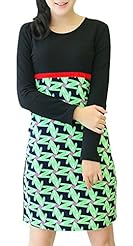 Girls Scoop Neck Shift Long Sleeves Stretchy Cotton/Polyester Checkered Print Midi Dress 